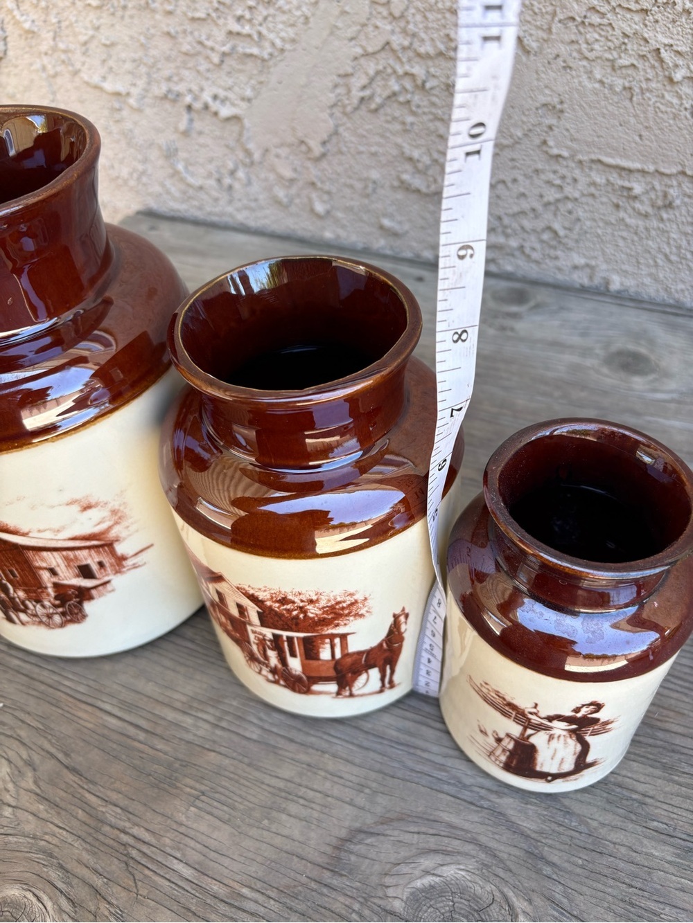 Vintage McCoy Pottery Canister Set Primitive Colonial Farmhouse Scene No Lids - Picture 11 of 12